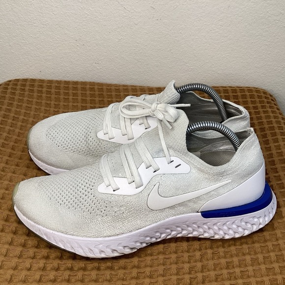 Nike Epic React Flyknit White Racer Blue OG Mens Sz 10 Running Shoes Sneakers - Picture 1 of 8